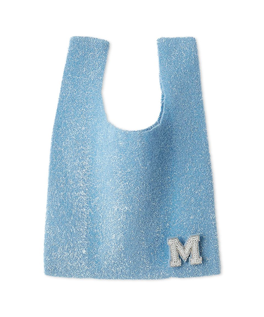 ビーズバッチ付きラメニットトートバッグ