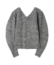 Vネックカーブスリーブリブニットトップス