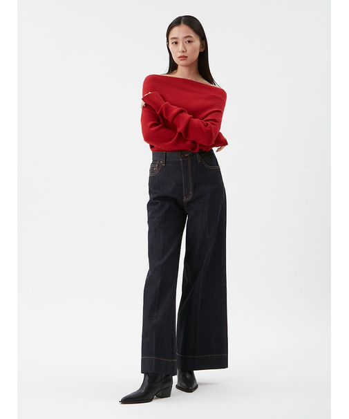 ヘムデザインセミフレアデニムパンツ