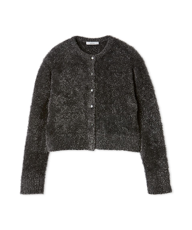 クルーネックシャギーニットカーデ