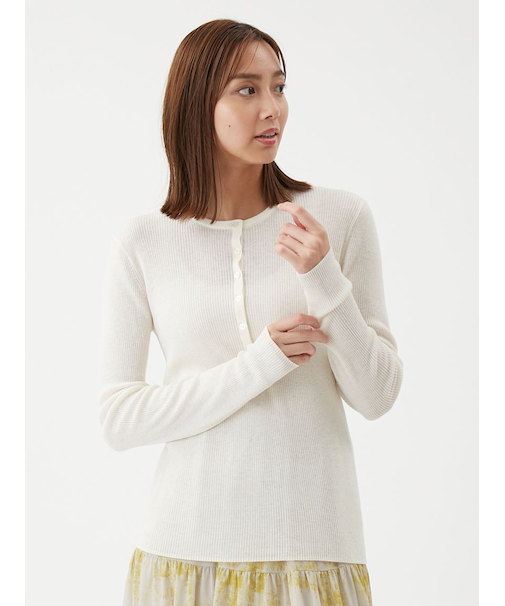 ベロアヘンリーネックリブニット