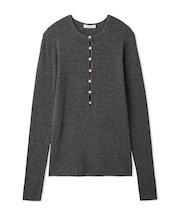 ベロアヘンリーネックリブニット