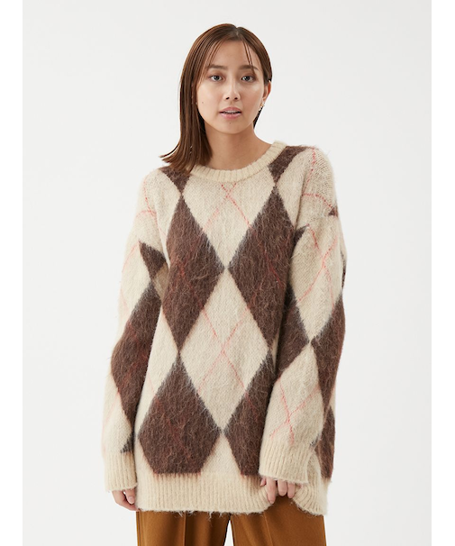 アルパカ混アーガイルミニニットワンピース