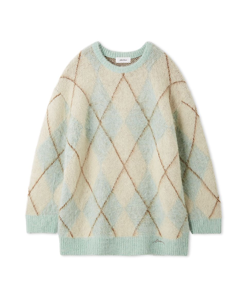 アルパカ混アーガイルミニニットワンピース