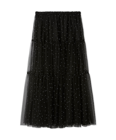 ティアードチュールラインストーンスカート