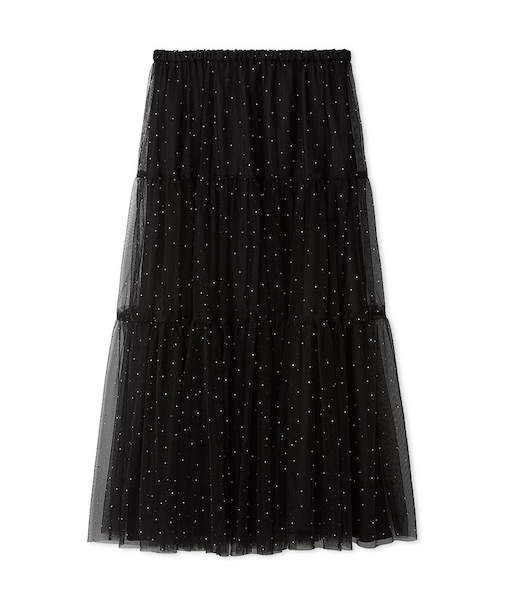 ティアードチュールラインストーンスカート