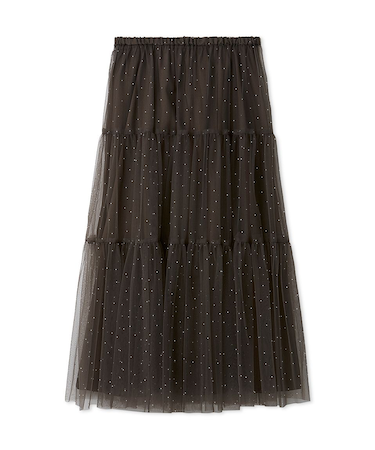 ティアードチュールラインストーンスカート