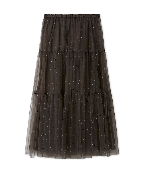 ティアードチュールラインストーンスカート