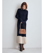 タートルネックロングリブニットワンピース