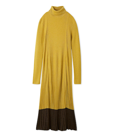 タートルネックロングリブニットワンピース