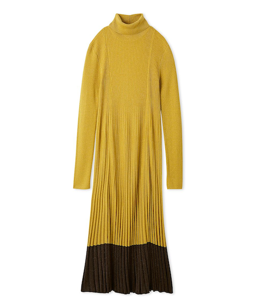 タートルネックロングリブニットワンピース
