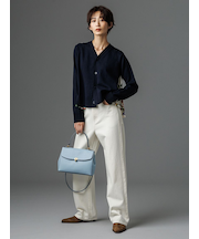 細ベルト付きストレートデニムパンツ