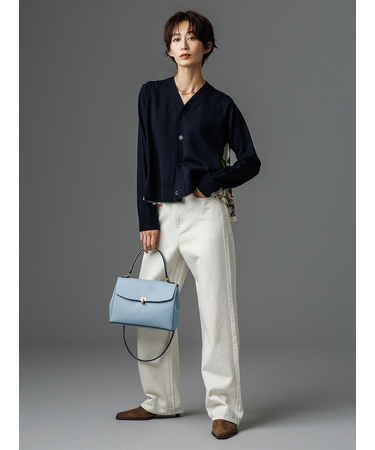 細ベルト付きストレートデニムパンツ