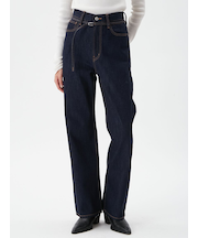 細ベルト付きストレートデニムパンツ