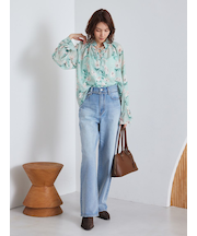 細ベルト付きストレートデニムパンツ