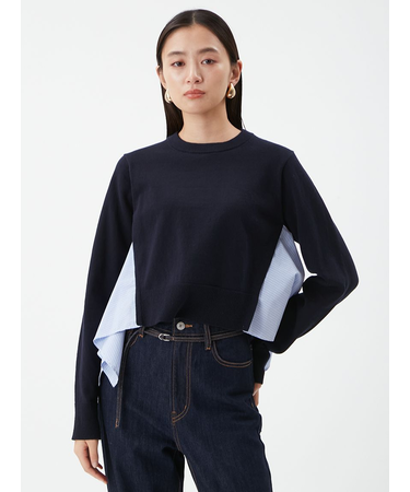 カシミヤコットンストライプドッキングニット