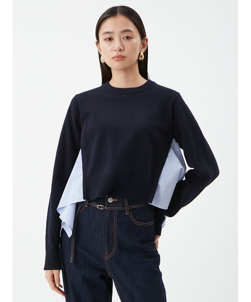 カシミヤコットンストライプドッキングニット