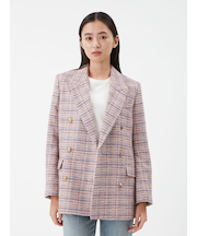 金釦ダブルブレストツイードロングブレザー