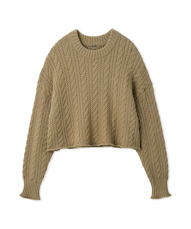 ショートヘムケーブルニット