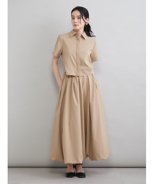 リネン混バルーンシャツワンピース