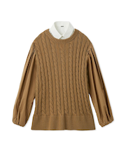 付け衿付きシャツドッキングケーブルニット