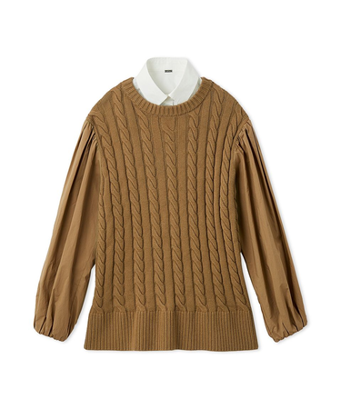 付け衿付きシャツドッキングケーブルニット