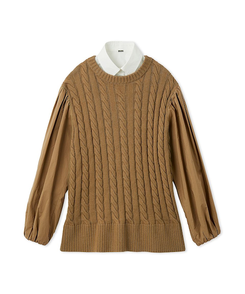 付け衿付きシャツドッキングケーブルニット