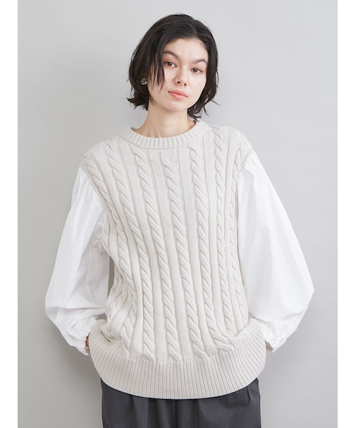 付け衿付きシャツドッキングケーブルニット