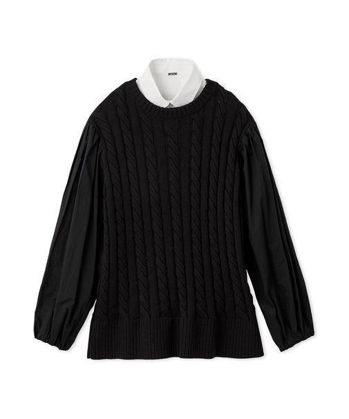 付け衿付きシャツドッキングケーブルニット