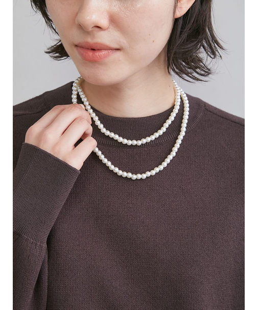 メタルリングパールロングネックレス