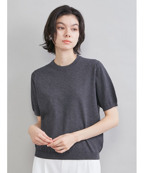 コットンブレンドクールネックニット