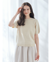 コットンブレンドクールネックニット