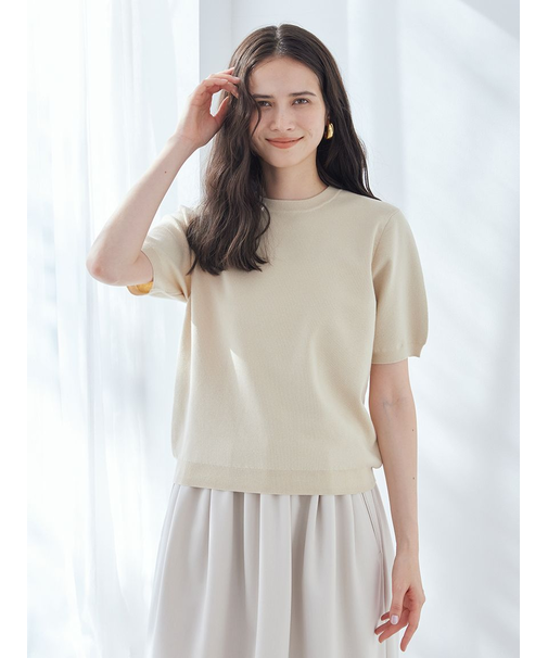 コットンブレンドクールネックニット