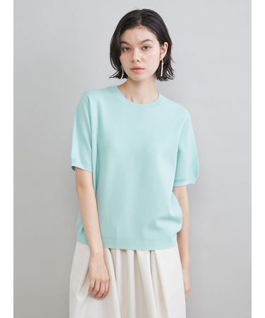 コットンブレンドクールネックニット