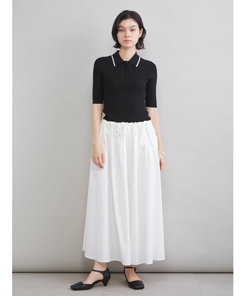 【WEB限定カラー】ポロニット×タックフレアスカートドッキングワンピース