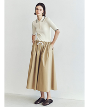 【WEB限定カラー】ポロニット×タックフレアスカートドッキングワンピース