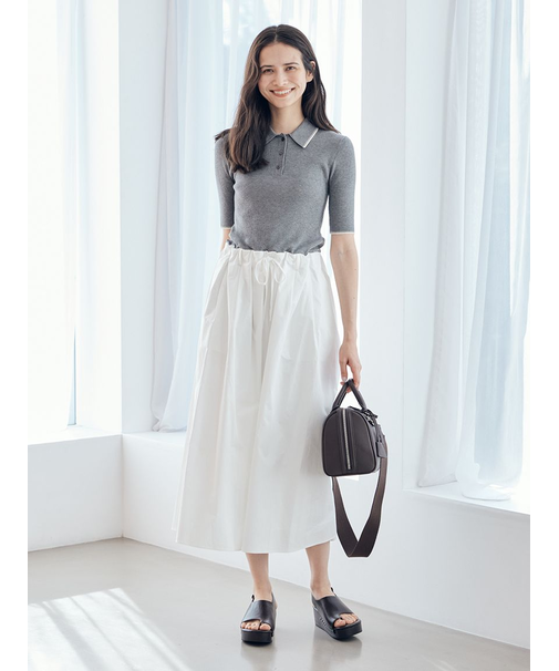 【WEB限定カラー】ポロニット×タックフレアスカートドッキングワンピース