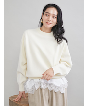 レースヘムレイヤードニット