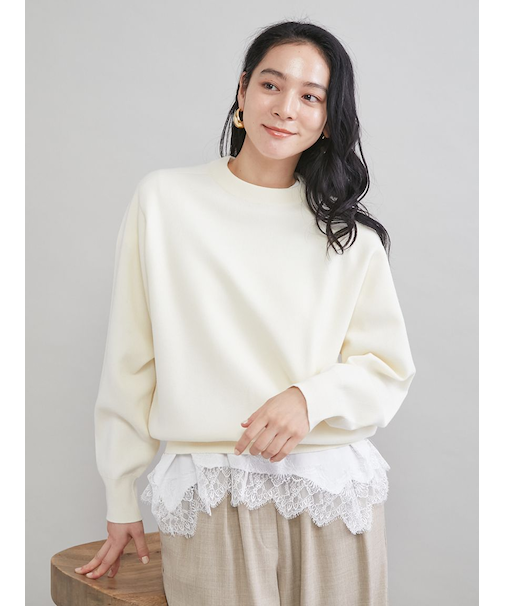 レースヘムレイヤードニット