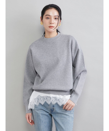 レースヘムレイヤードニット