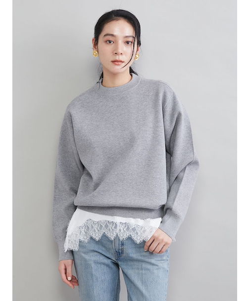 レースヘムレイヤードニット