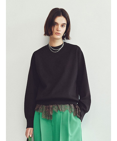 レースヘムレイヤードニット