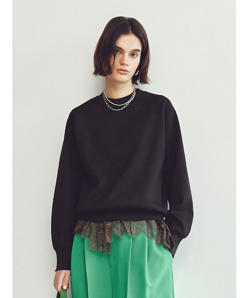 レースヘムレイヤードニット