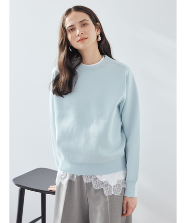 レースヘムレイヤードニット