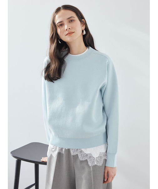 レースヘムレイヤードニット