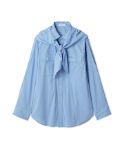 スカーフ付きストライプワークシャツ