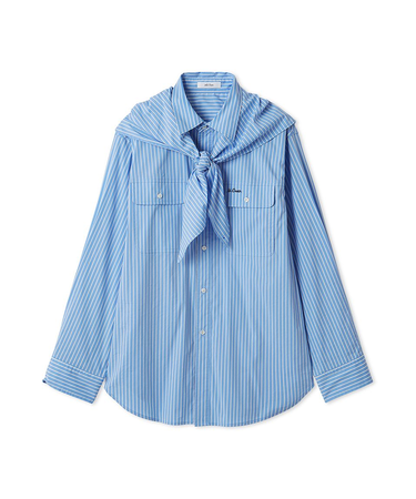 スカーフ付きストライプワークシャツ