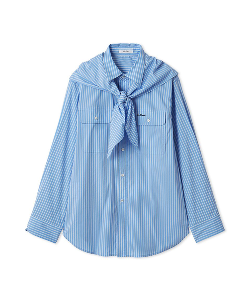 スカーフ付きストライプワークシャツ