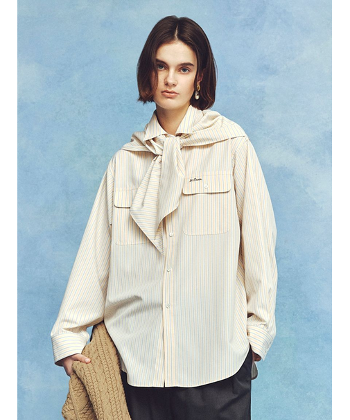 スカーフ付きストライプワークシャツ