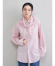 スカーフ付きストライプワークシャツ